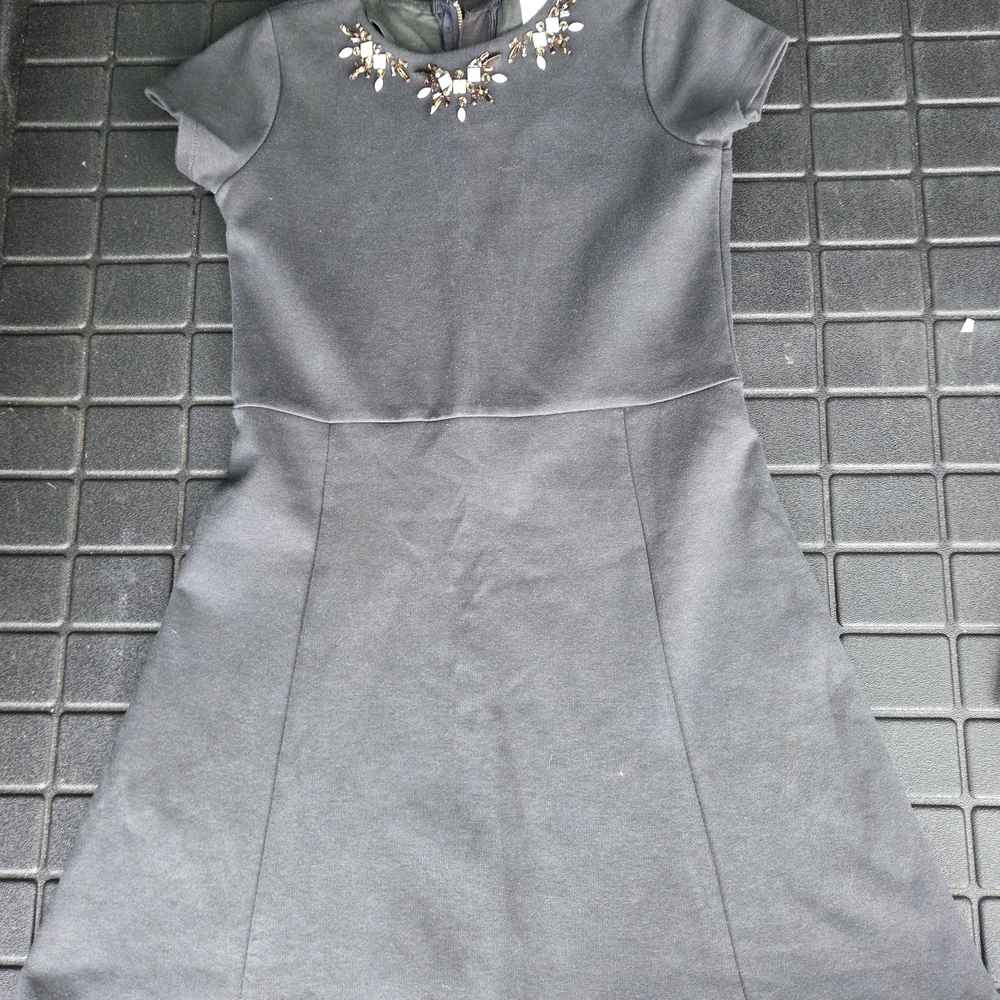 Crewcuts Kids Charcoal Dress with Jewel Neckline